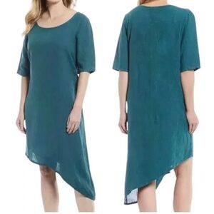Bryn Walker 100% Linen Asymmetrical Shift Dress in Forest Green Size Small